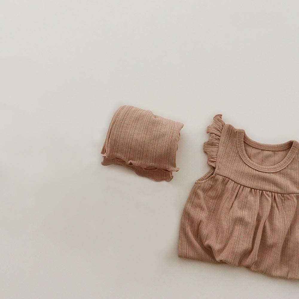Baby Girl Round Neck Solid Color Design Sleeveless Top Combo Shorts Loungewear Two-Piece Sets