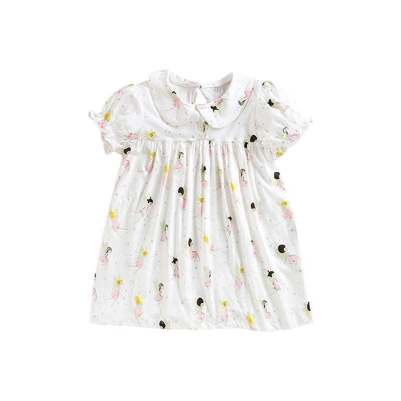 Baby Girl Cartoon Print Pattern Doll Neck Princess Dress