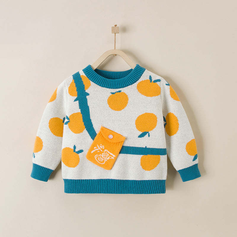 Baby Fruit Pattern False Bodycross Bag Design Pullover Sweater