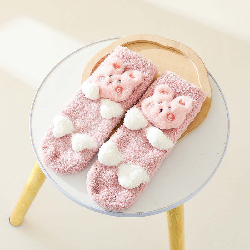 Baby Cartoon Design Coral Fleece Thickened Floor Socks