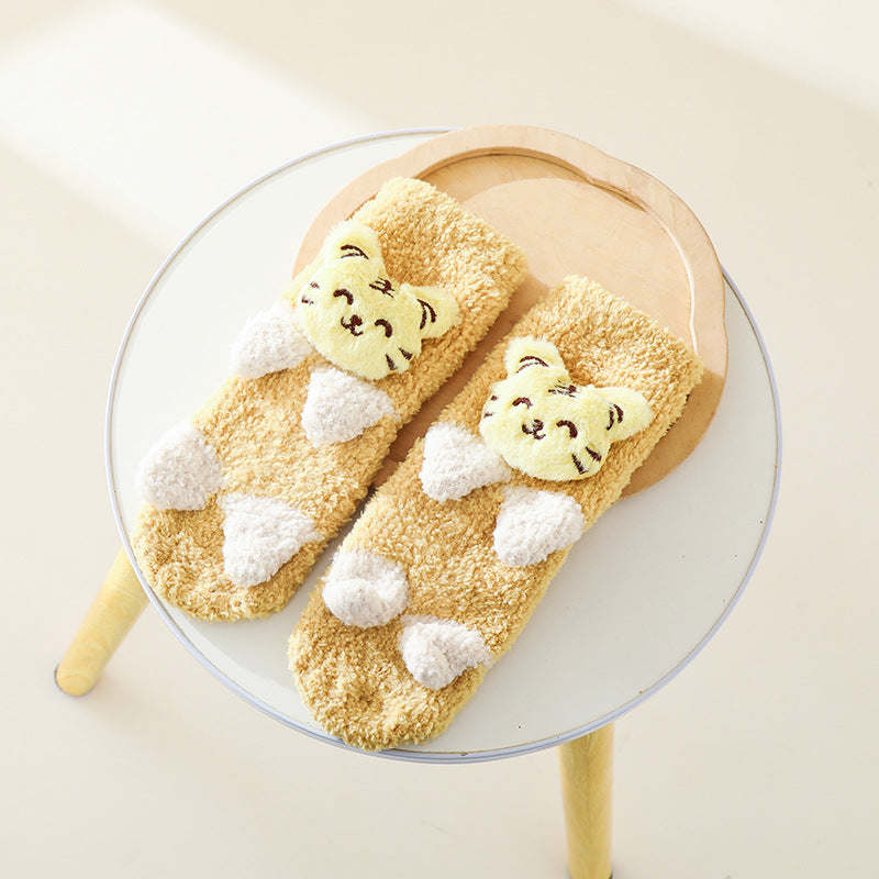 Baby Cartoon Design Coral Fleece Thickened Floor Socks
