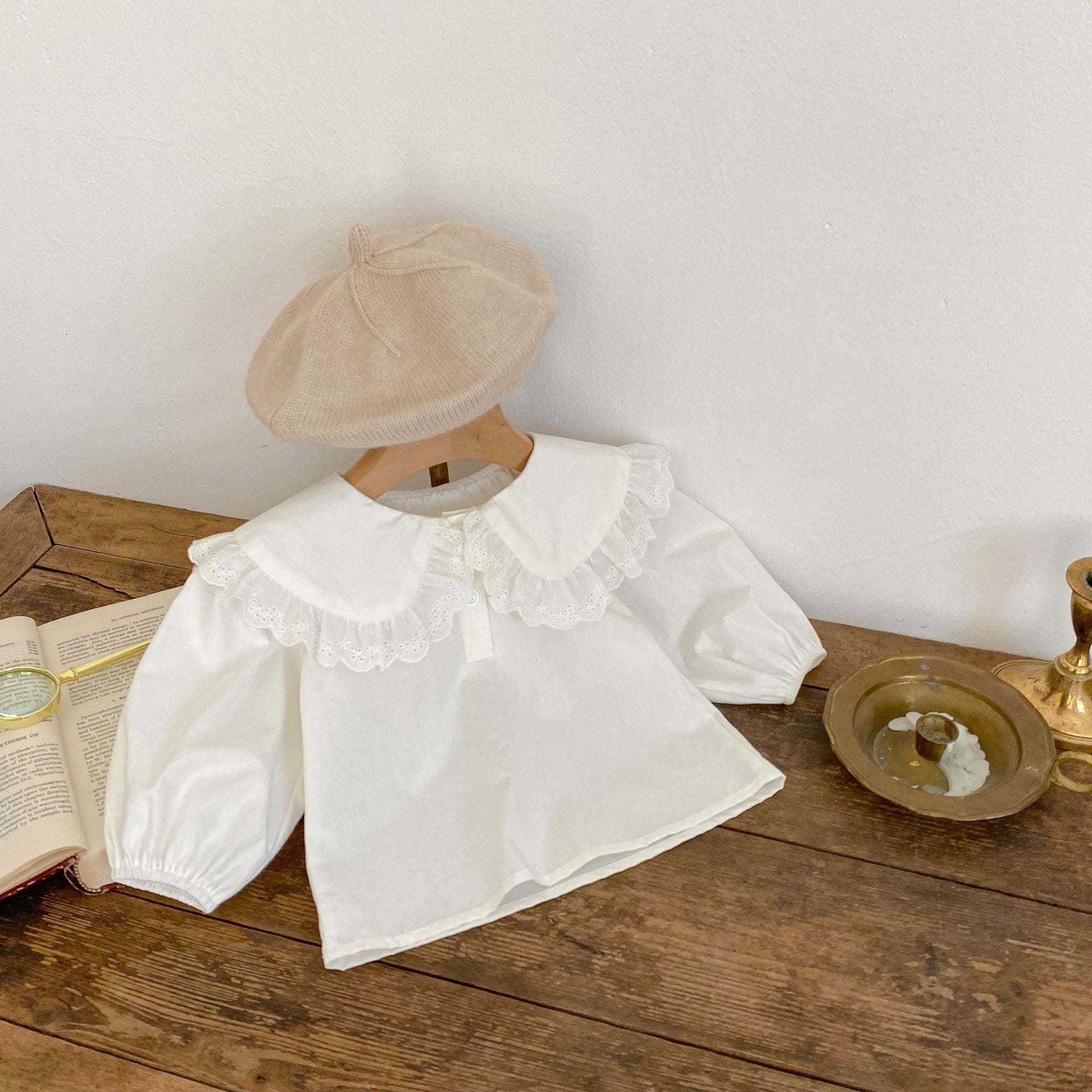 Baby Girl Solid Color Doll Neck Long Sleeve Blouse