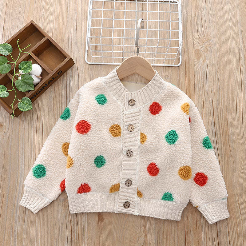 Baby Polka Dot Pattern Fur Fleece Design Thermal Winter Coat