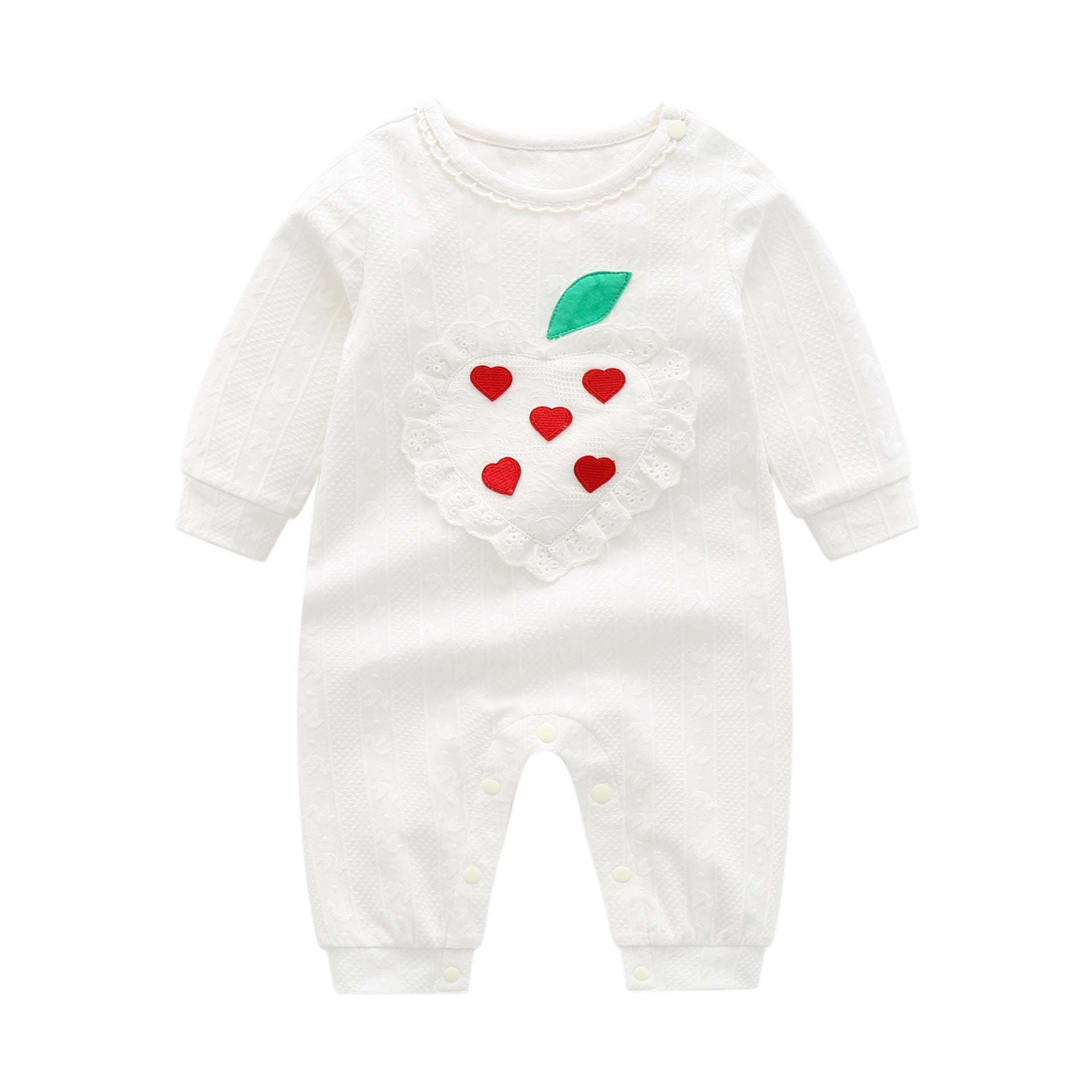 Baby Girl Solid Color Lace Heart Patchwork Design Long-Sleeved Rompers