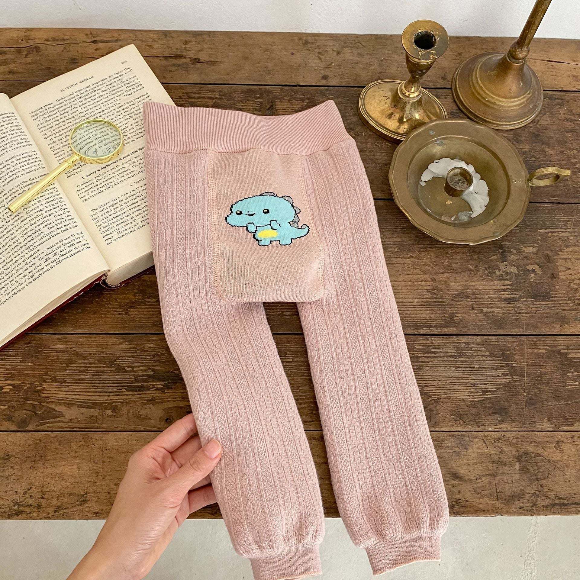 Baby Girl Embroidered Design Solid Color Fleece Pants