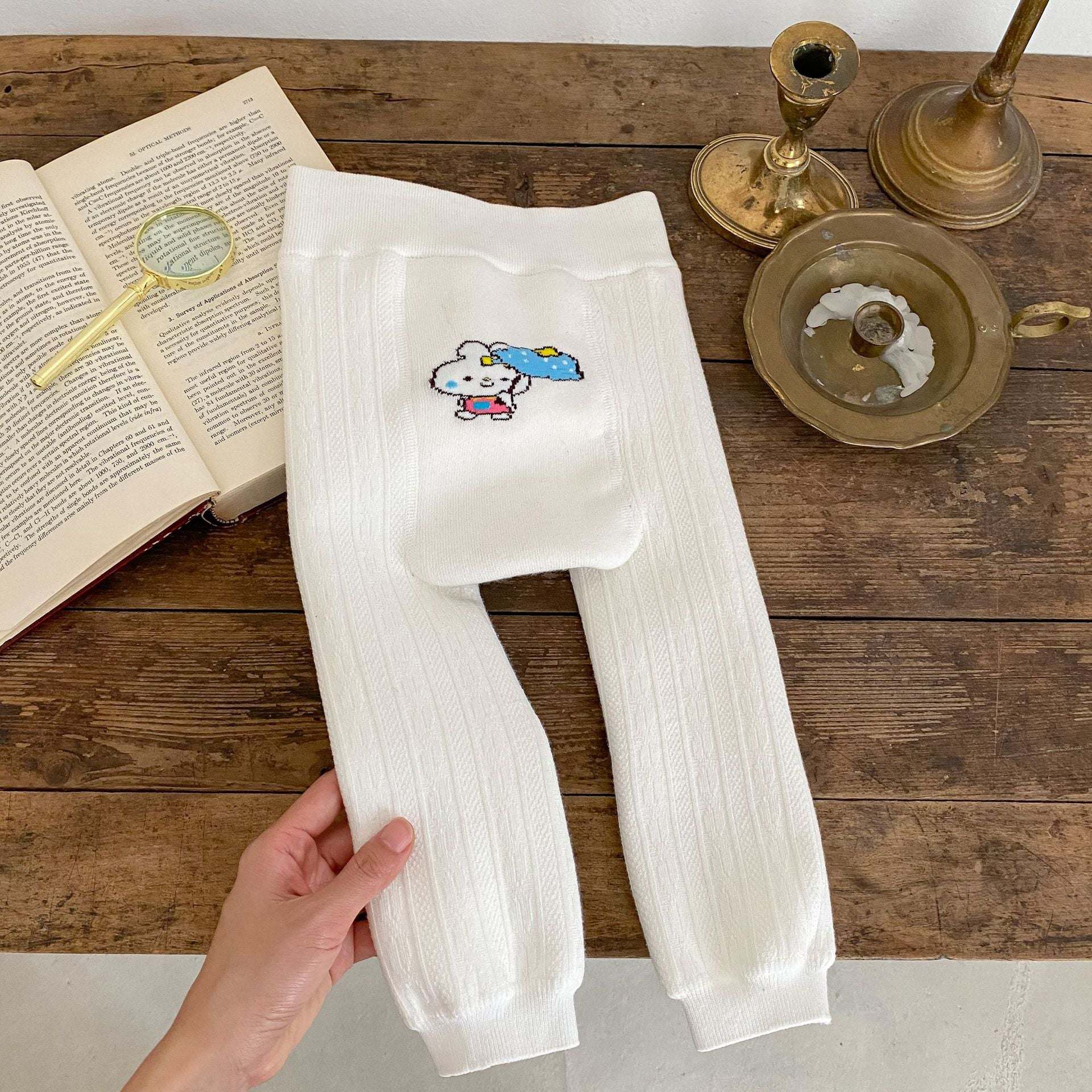Baby Girl Embroidered Design Solid Color Fleece Pants