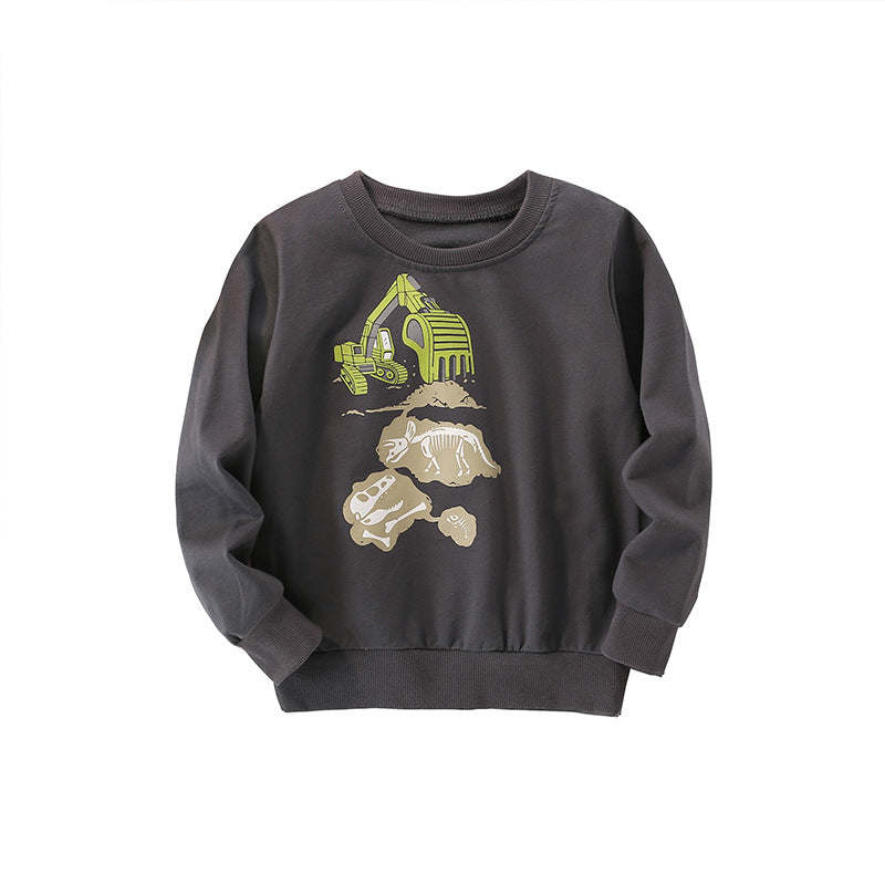 Baby Boy Excavator Print Pattern Comfy Cotton Hoodies