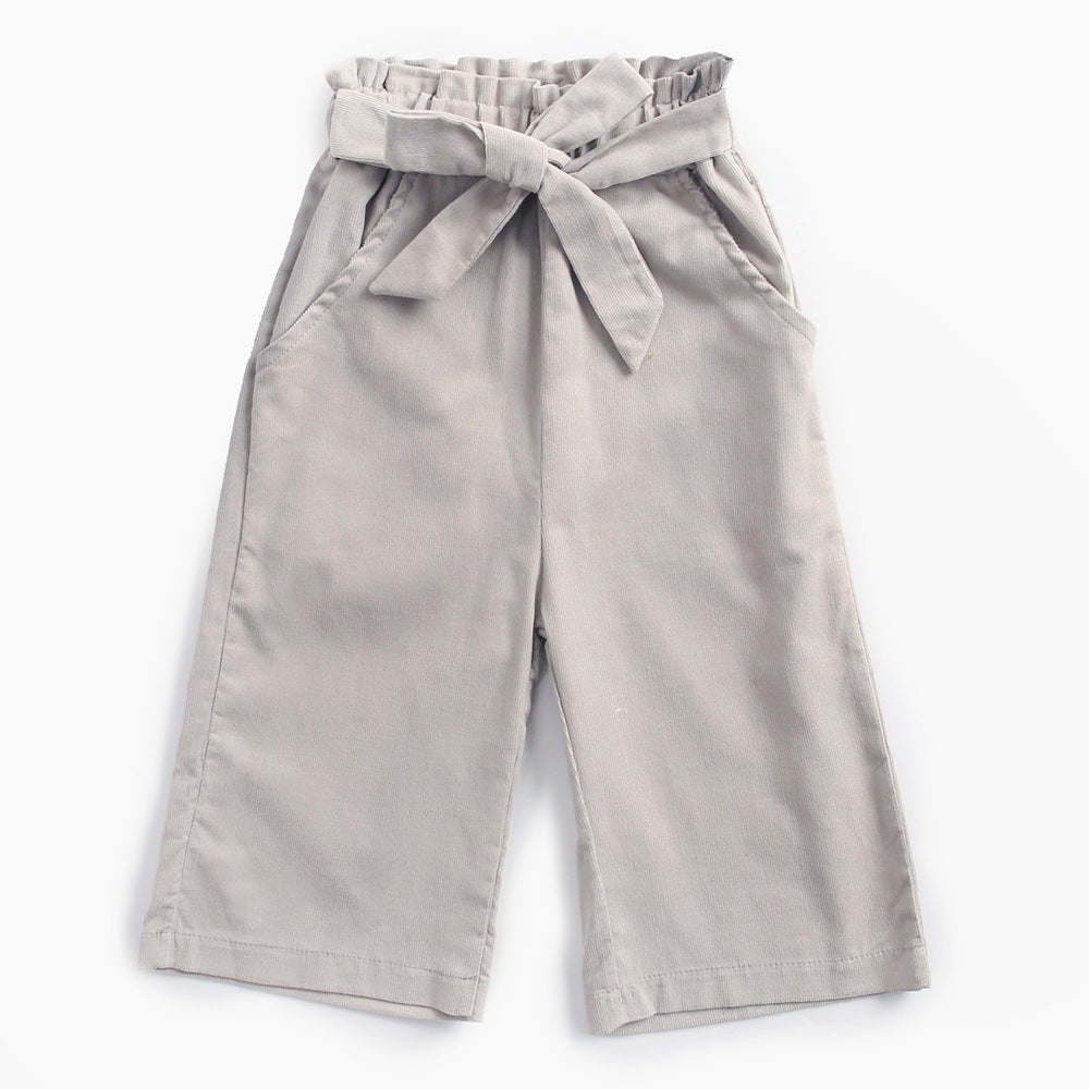 Baby Girl Solid Color Bow Tie Design Corduroy Nine Point Wide Leg Pants
