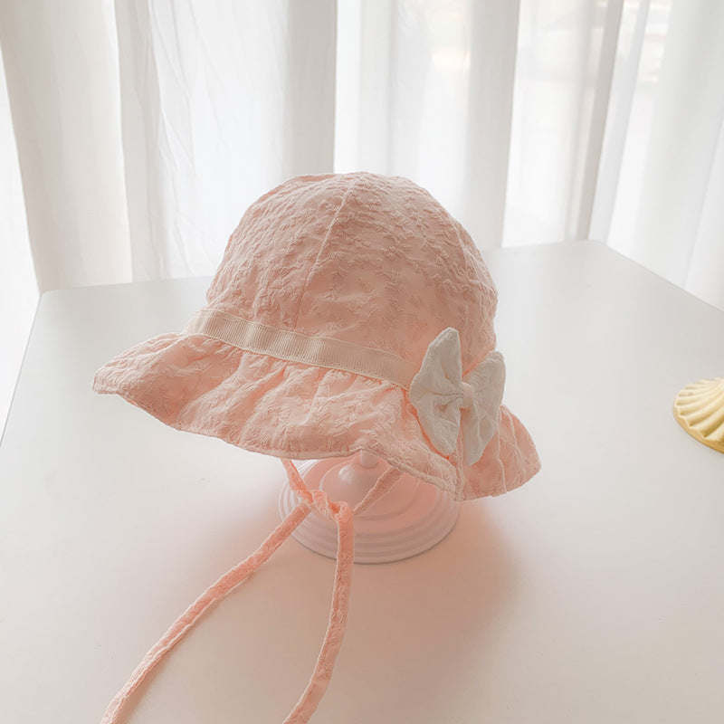 Baby Embroidered Pattern Solid Color Sunshade Hats With Bow Decoration
