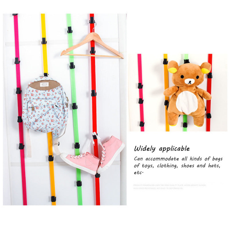 Multipurpose Stainless Steel Hook Back Hook Over Door Straps Hanger Nylon Belt Coat Rack Organizer Hat Bag Clothes Key 8 Hooks