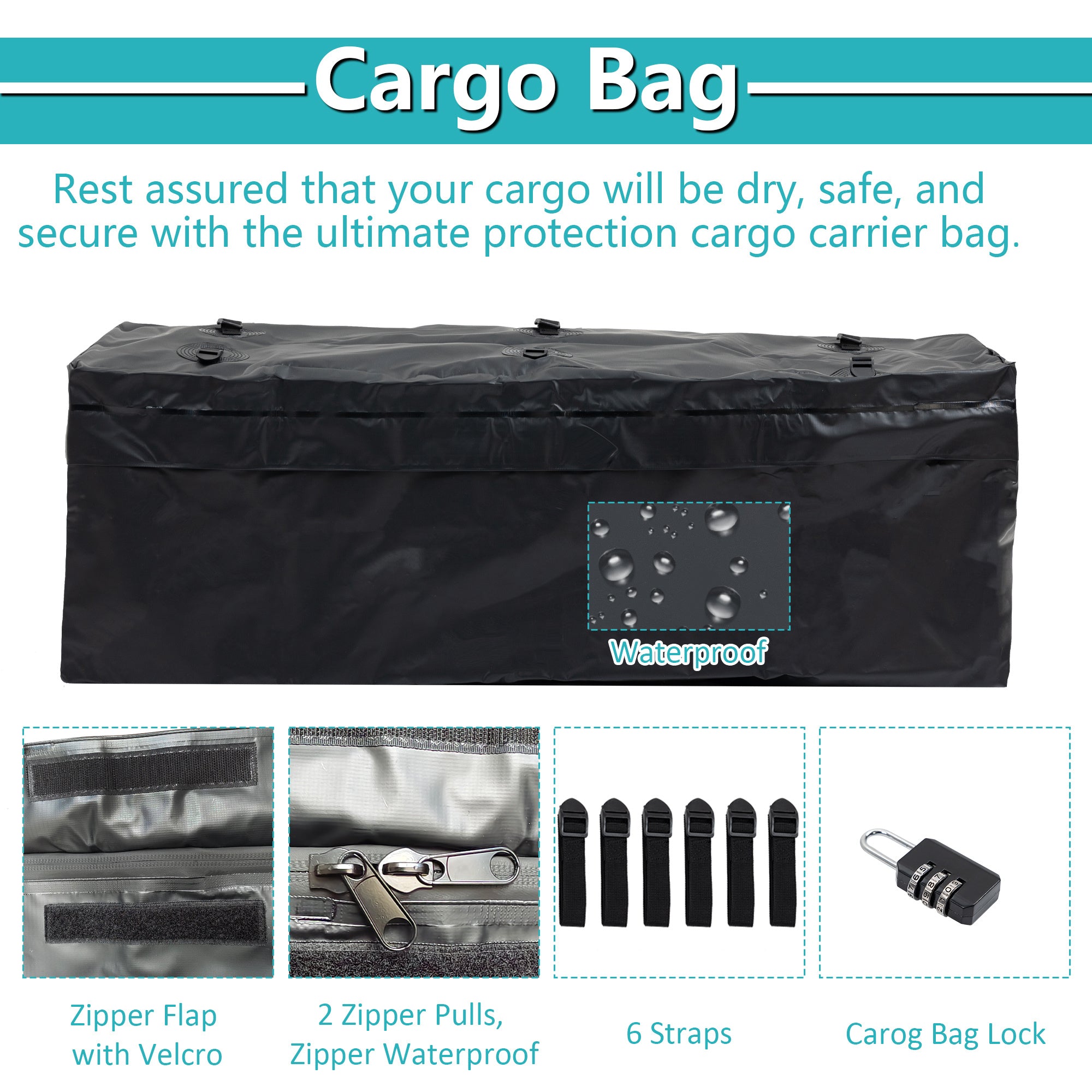 60" x 24" x 6" Hitched Mounted Folding Cargo Basket with a 500 lb Capacity for Car SUV Truck Trailer, Black