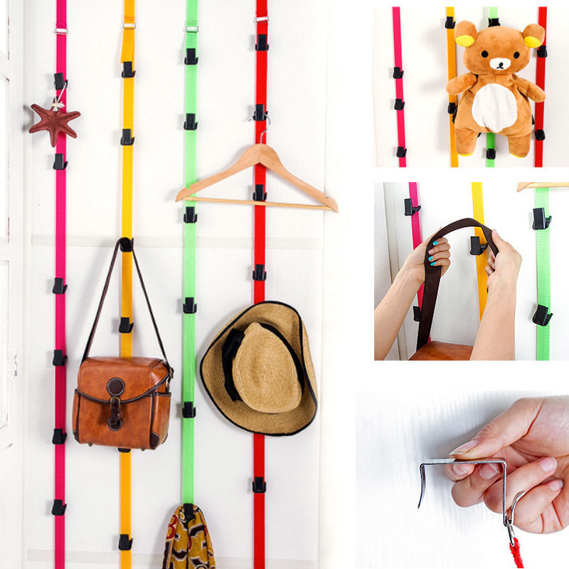 Multipurpose Stainless Steel Hook Back Hook Over Door Straps Hanger Nylon Belt Coat Rack Organizer Hat Bag Clothes Key 8 Hooks