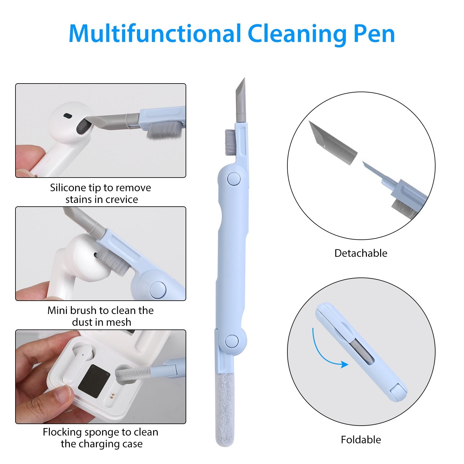 7 in 1 Laptop Keyboard Dust Cleaner Brush Set Earbud Cleaning Pen Electronics Dust Remover with Key Puller Multifunctional Cleaning Tool for PC Tablet