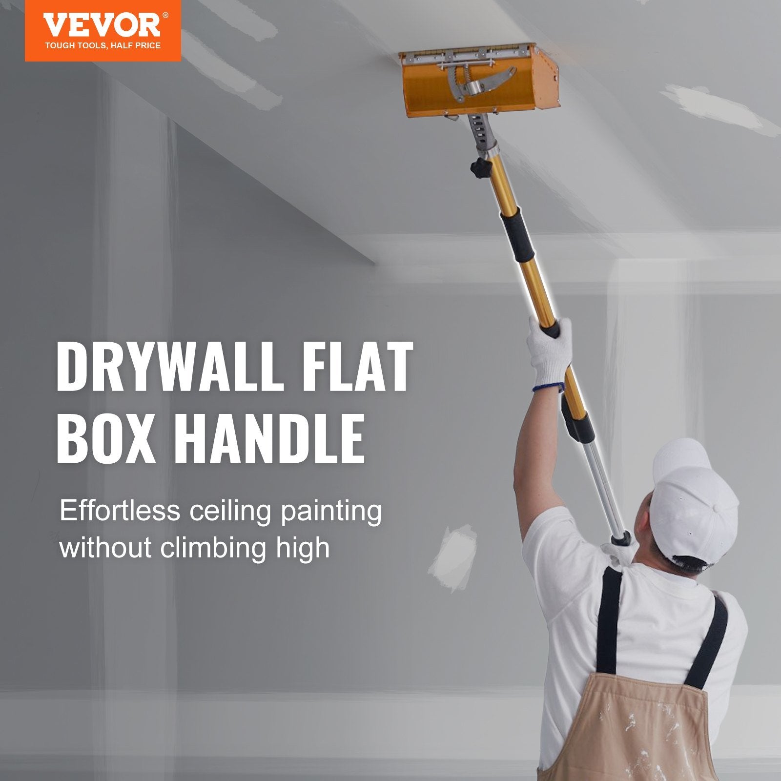 VEVOR Drywall Flat Box Handle; 40''-64''; Anodized Aluminum Flat Finishing Extension Handle; 5-Section Length Adjustable; Non-slip Grip and 360° Paint