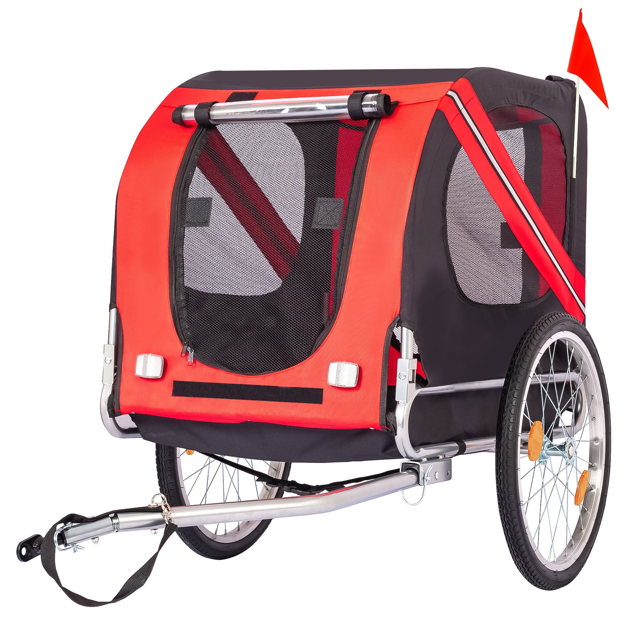 Dog Bike Trailer, Breathable Mesh Dog Cart with 3 Entrances, Safety Flag, 8 Reflectors, Folding Pet Carrier Wagon with 20 Inch Wheels, Bicycle Carrier for Medium and Small Sized Dogs