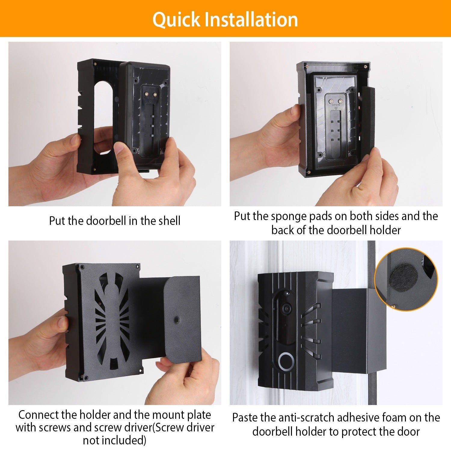 Anti Theft Video Doorbell Door Mount No-Drill Doorbell Holder Doorbell Mounting Bracket Fit for Most Doorbell Camera Accessories