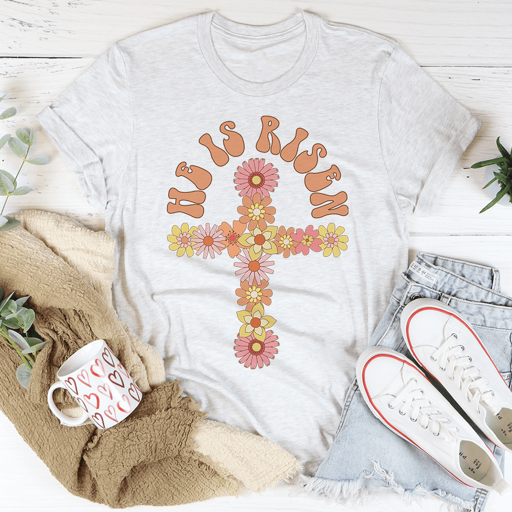 He Is Risen Floral Cross T-Shirt