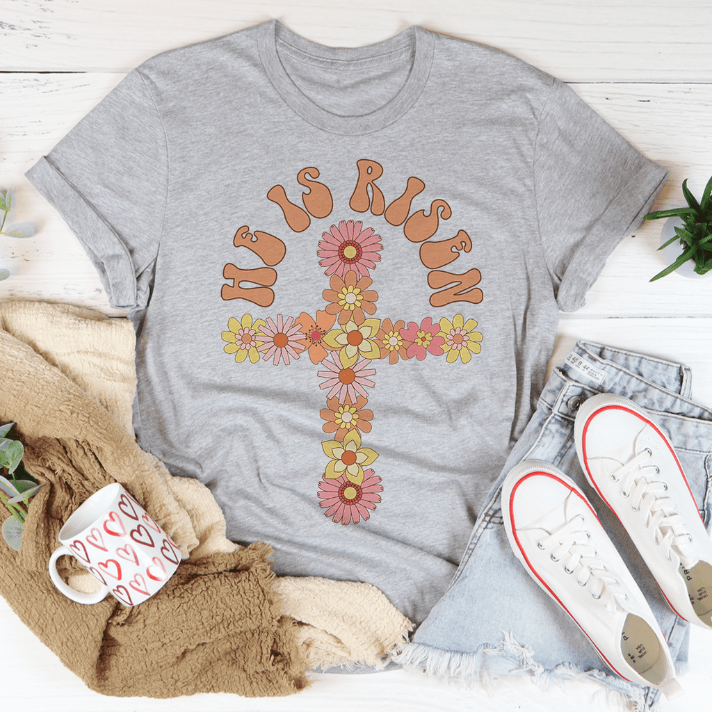 He Is Risen Floral Cross T-Shirt