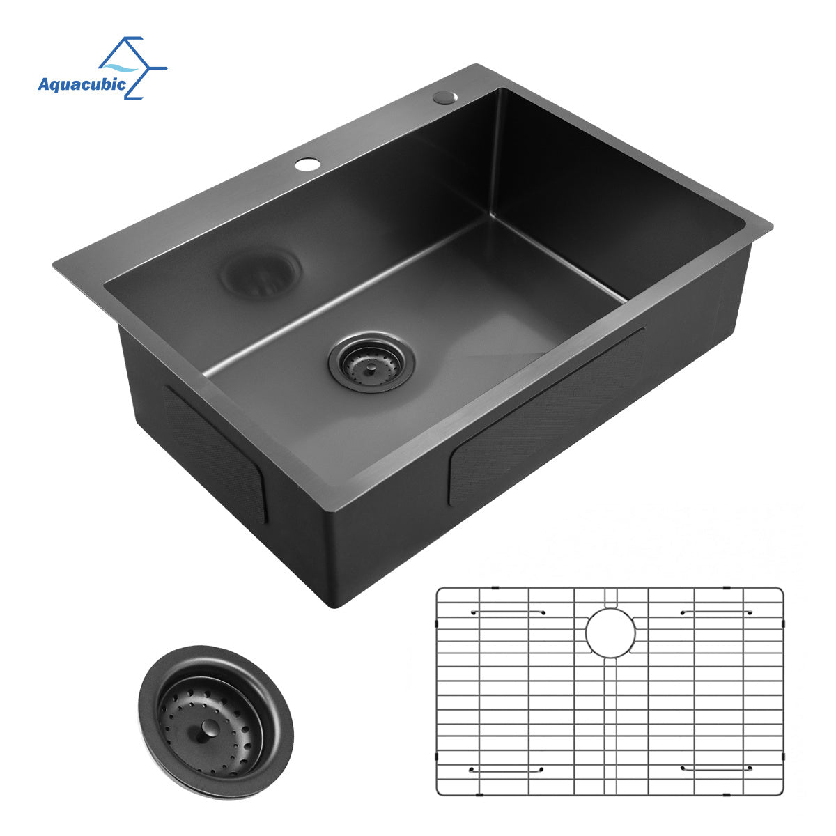 Aqucubic Gunmetal Black CUPC Handmade 304 Stainless Steel Topmount Kitchen Sink with Accessories and faucet