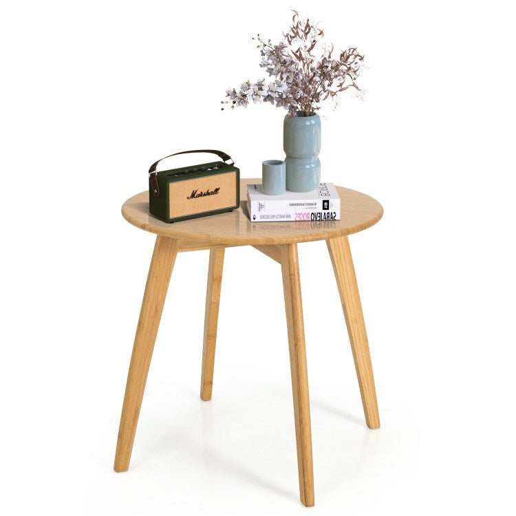 Bamboo Round Side Table with 4 Splayed Legs and Round Tabletop for Living Room