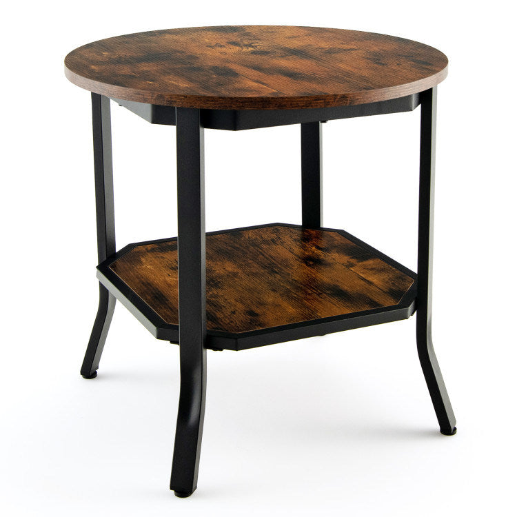 2-Tier Round End Table with Storage Shelf for Living Room