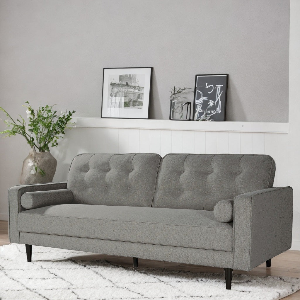 80 inch Wide Upholstered Sofa. Modern Fabric Sofa, Square Armrest (Gray)