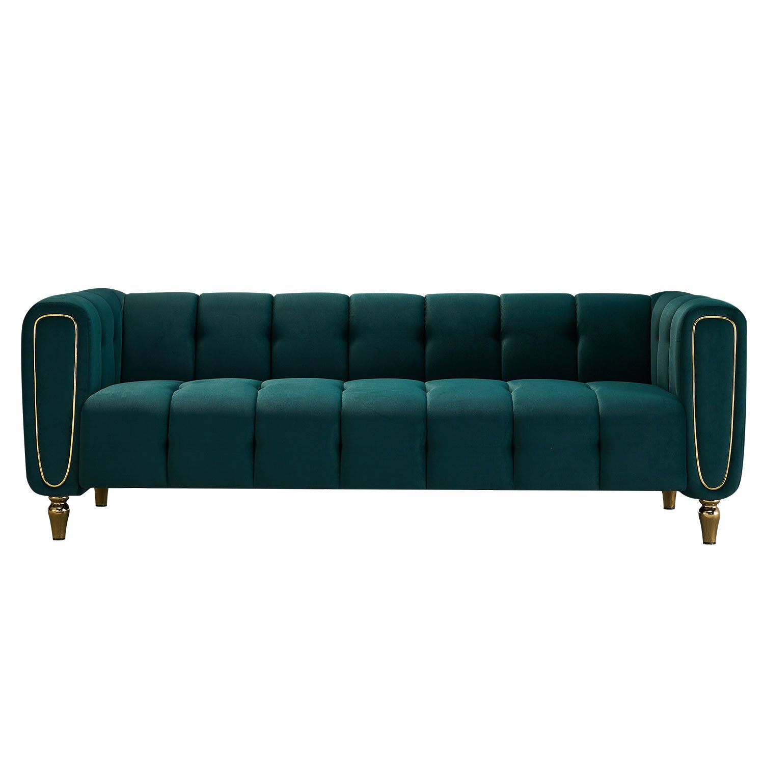 Modern Velvet Sofa 83.07 inch for Living Room Green Color