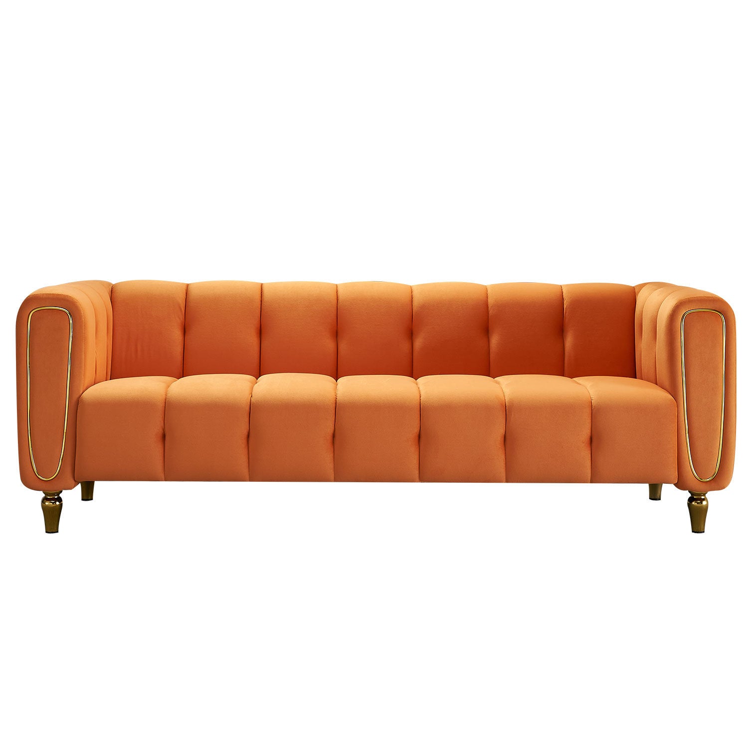 Modern Velvet Sofa 83.07 inch for Living Room Orange Color