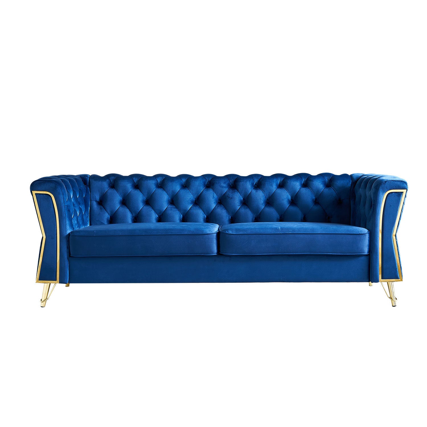 Modern Tufted Velvet Sofa 87.4 inch for Living Room Blue Color