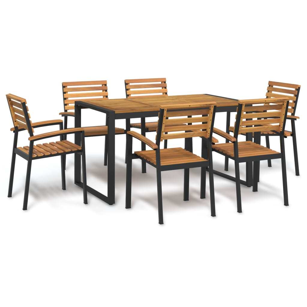 7 Piece Patio Dining Set Solid Wood Acacia and Metal