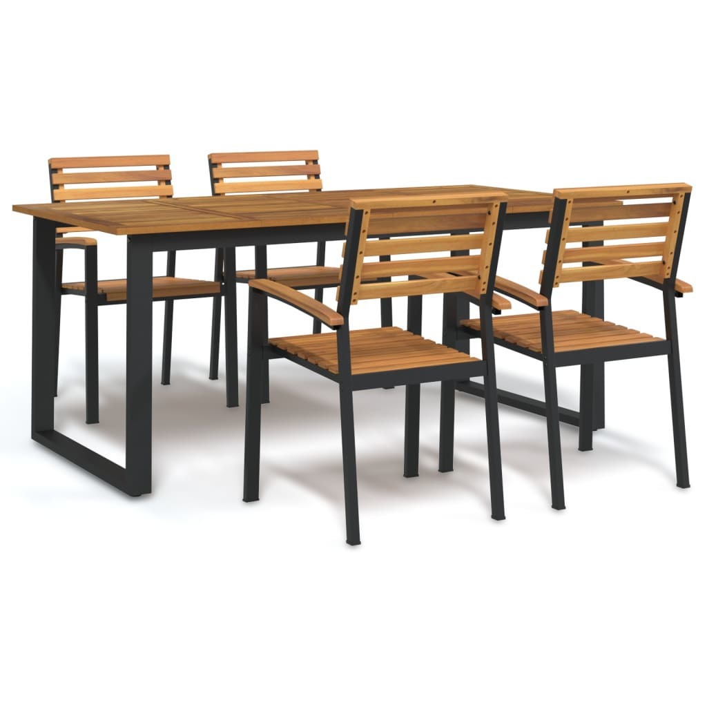 5 Piece Patio Dining Set Solid Wood Acacia and Metal