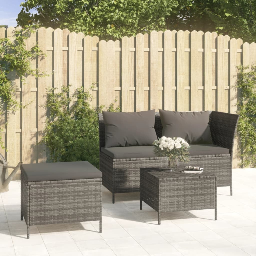 3 Piece Patio Lounge Set with Cushions Gray Poly Rattan