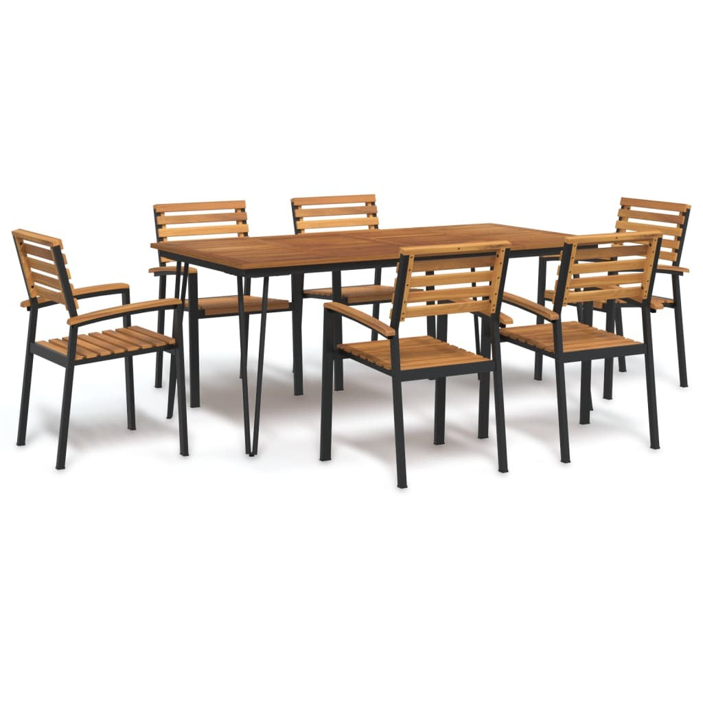 7 Piece Patio Dining Set Solid Wood Acacia and Metal