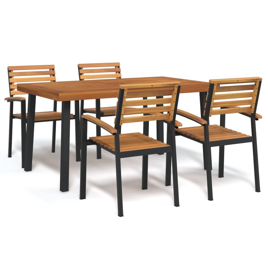 5 Piece Patio Dining Set Solid Wood Acacia and Metal