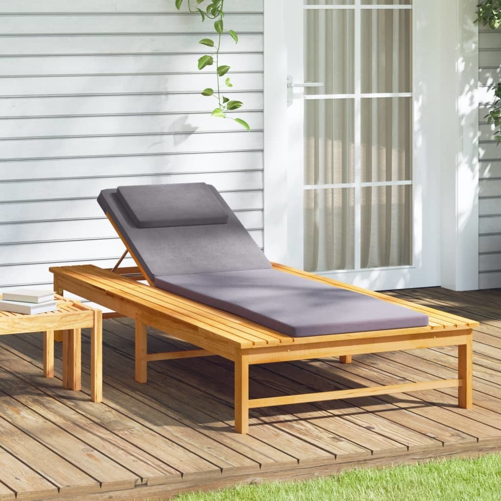 Sun Lounger with Dark Gray Cushion and Pillow Solid Wood Acacia