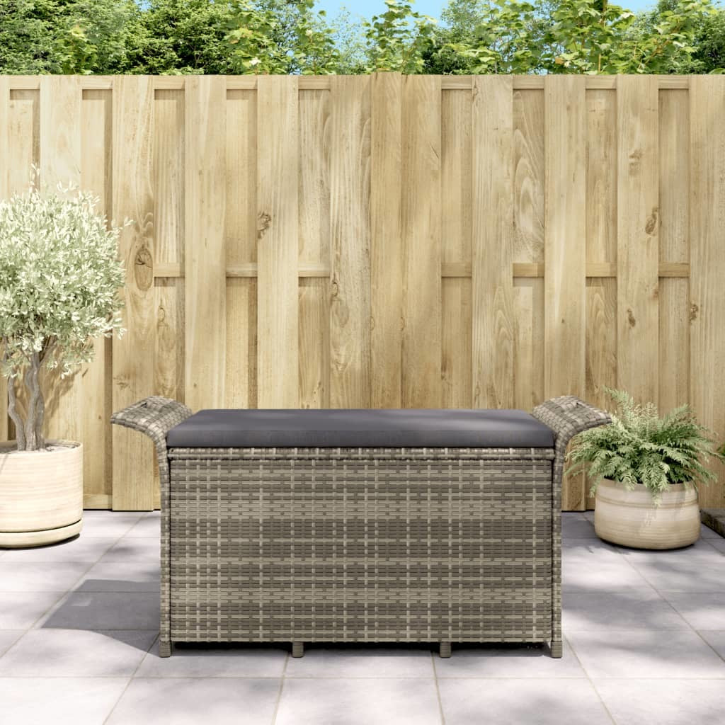 Patio Bench with Cushion Gray 45.7"x18.1"x22.4" Poly Rattan