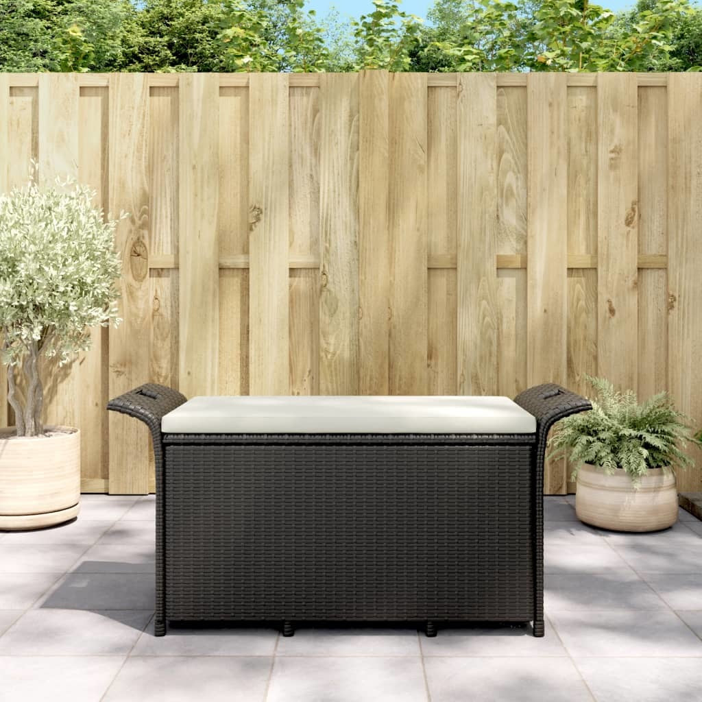 Patio Bench with Cushion Black 45.7"x18.1"x22.4" Poly Rattan