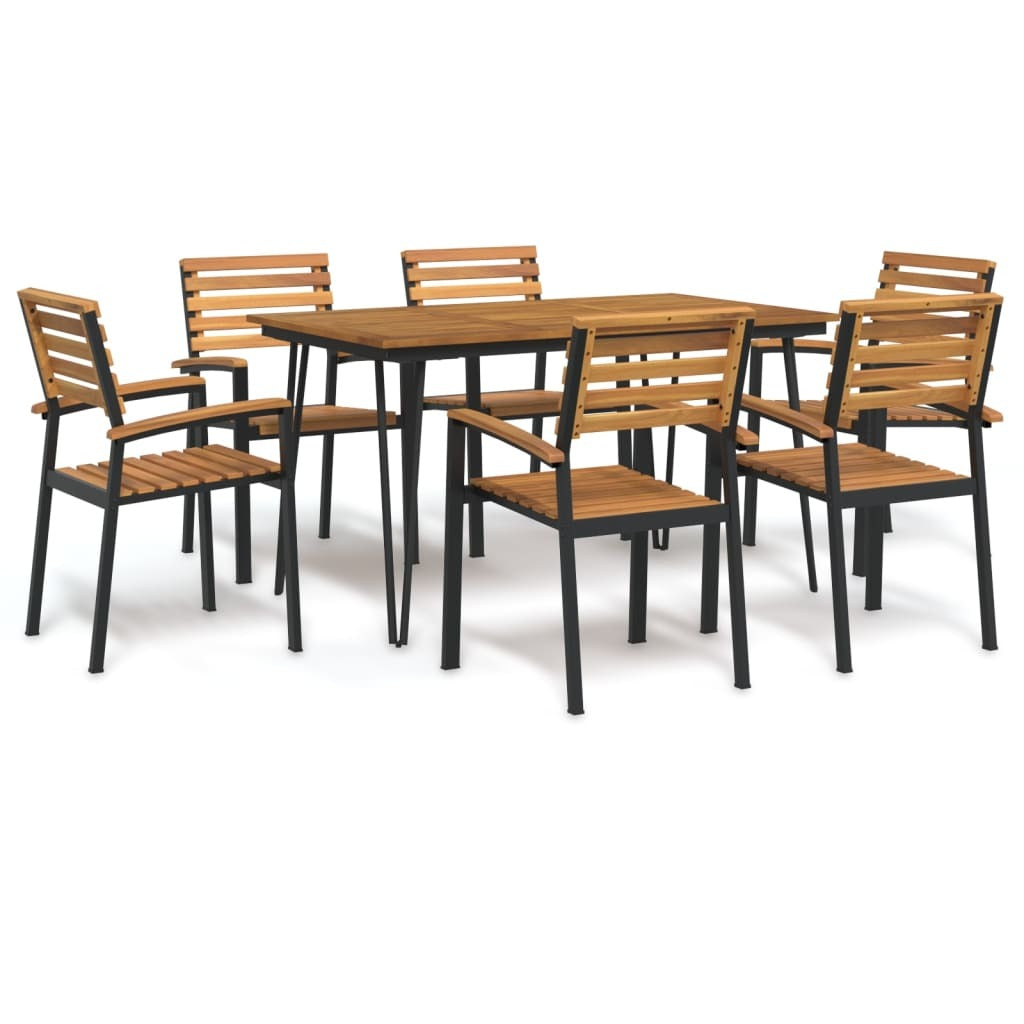 7 Piece Patio Dining Set Solid Wood Acacia and Metal