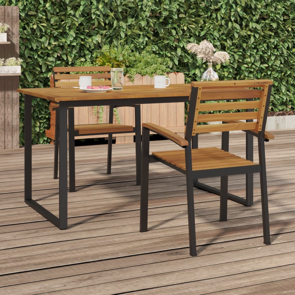 Stackable Patio Chairs 2 pcs Solid Wood Acacia and Metal