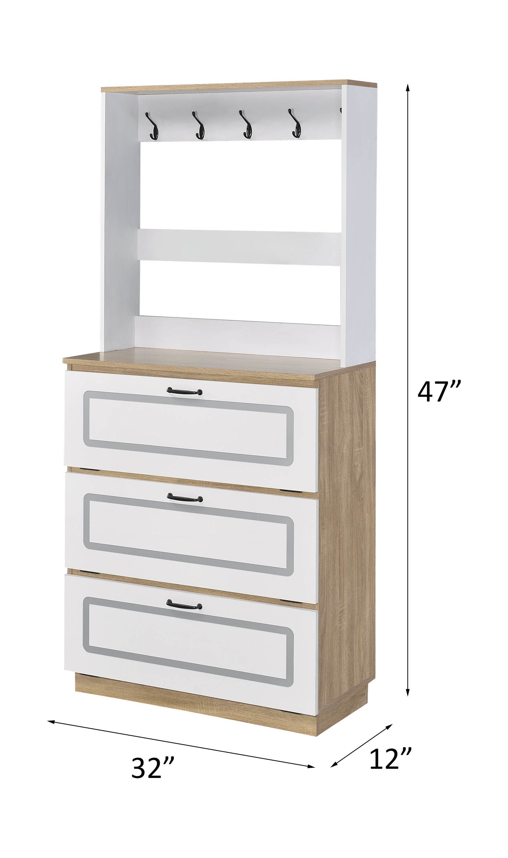 ACME Hewett Shoe Cabinet, Light Oak & White Finish 97834