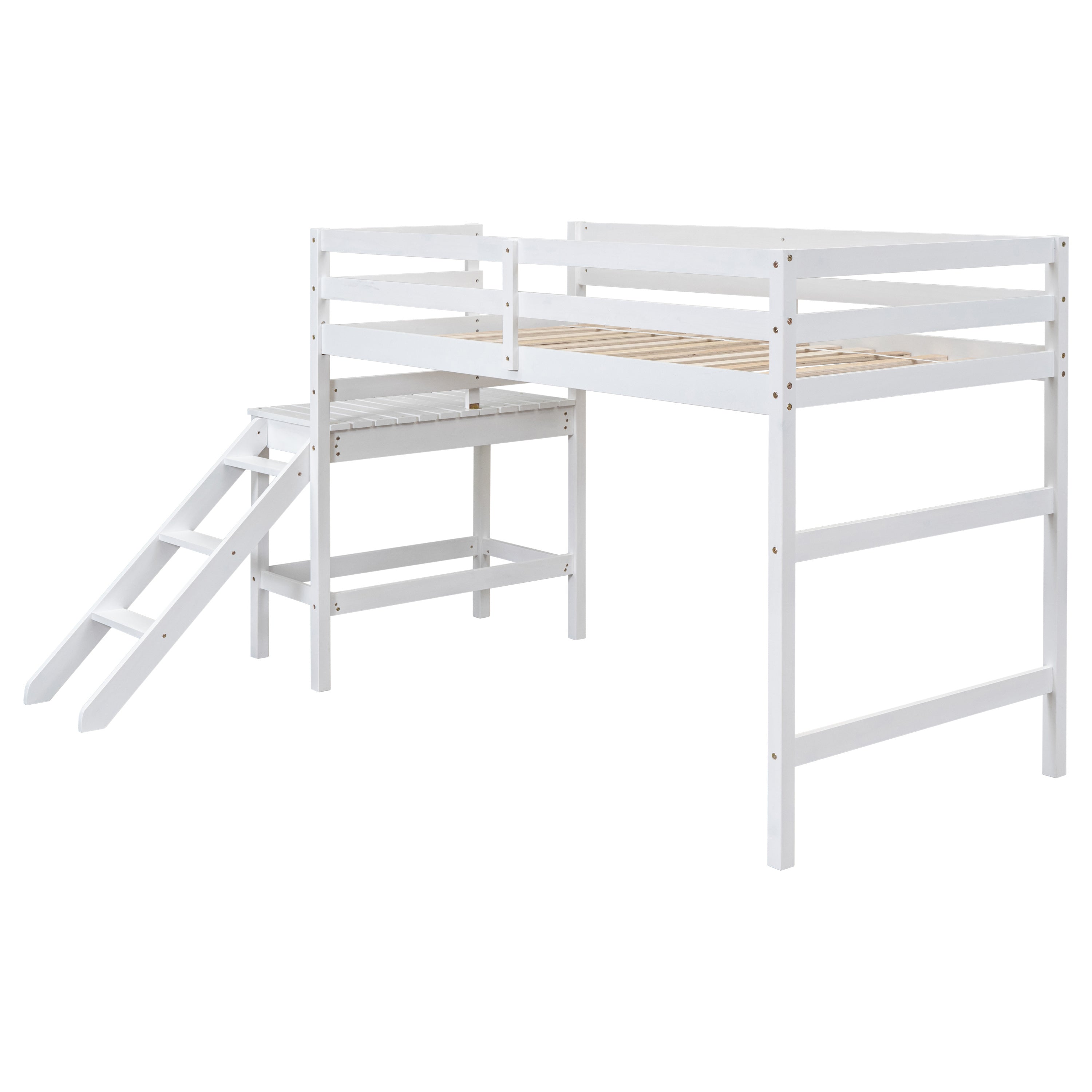 Twin Loft Bed with Platform, ladder,White