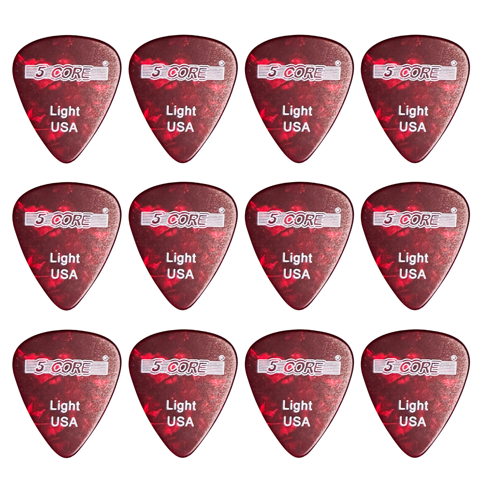 5 Core Guitar Picks | Red Color Pick for Guitar 12 Pieces | Light Gauge Durable Premium Celluloid Guitar Picks 0.46mm- G PICK L R 12PK