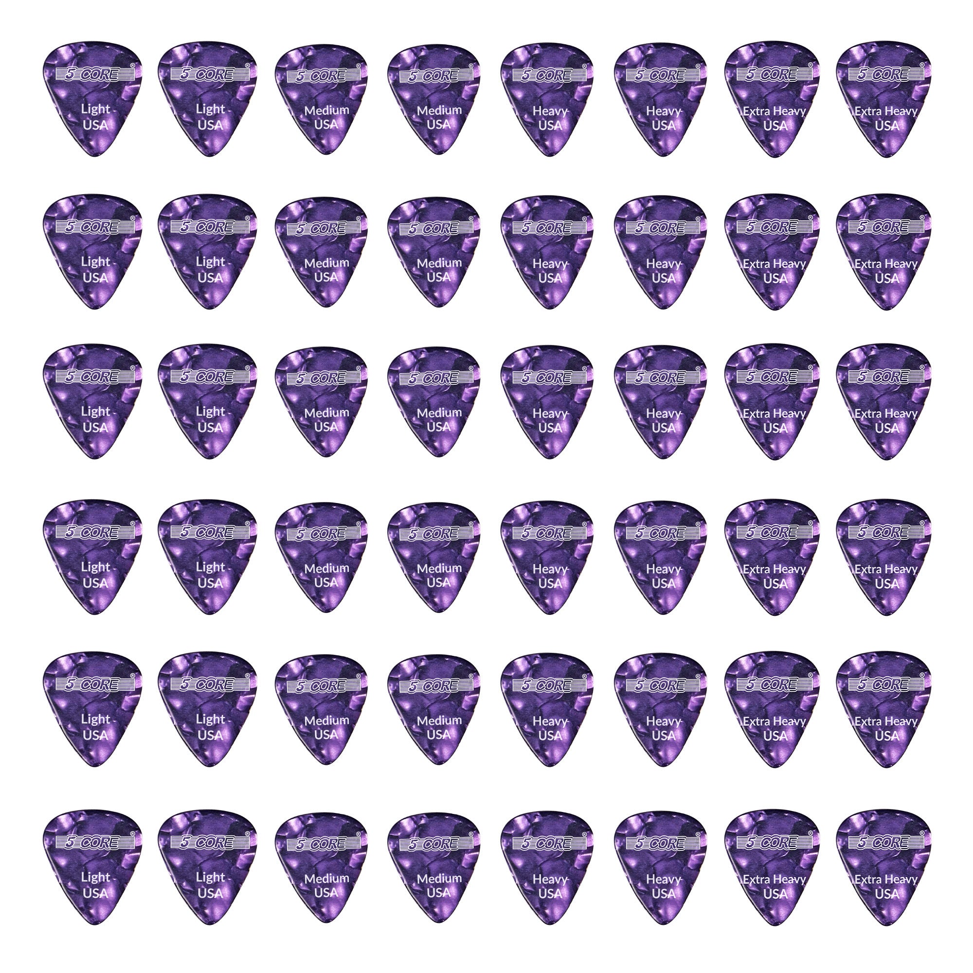 5 Core Guitar Picks | Purple Color Picks for Guitar 48 Pieces | Light, Medium, Heavy, and Extra Heavy Gauge| Durable Premium Celluloid Guitar Picks 0.46mm to 1.2mm- G PICK ALL PR 48PK