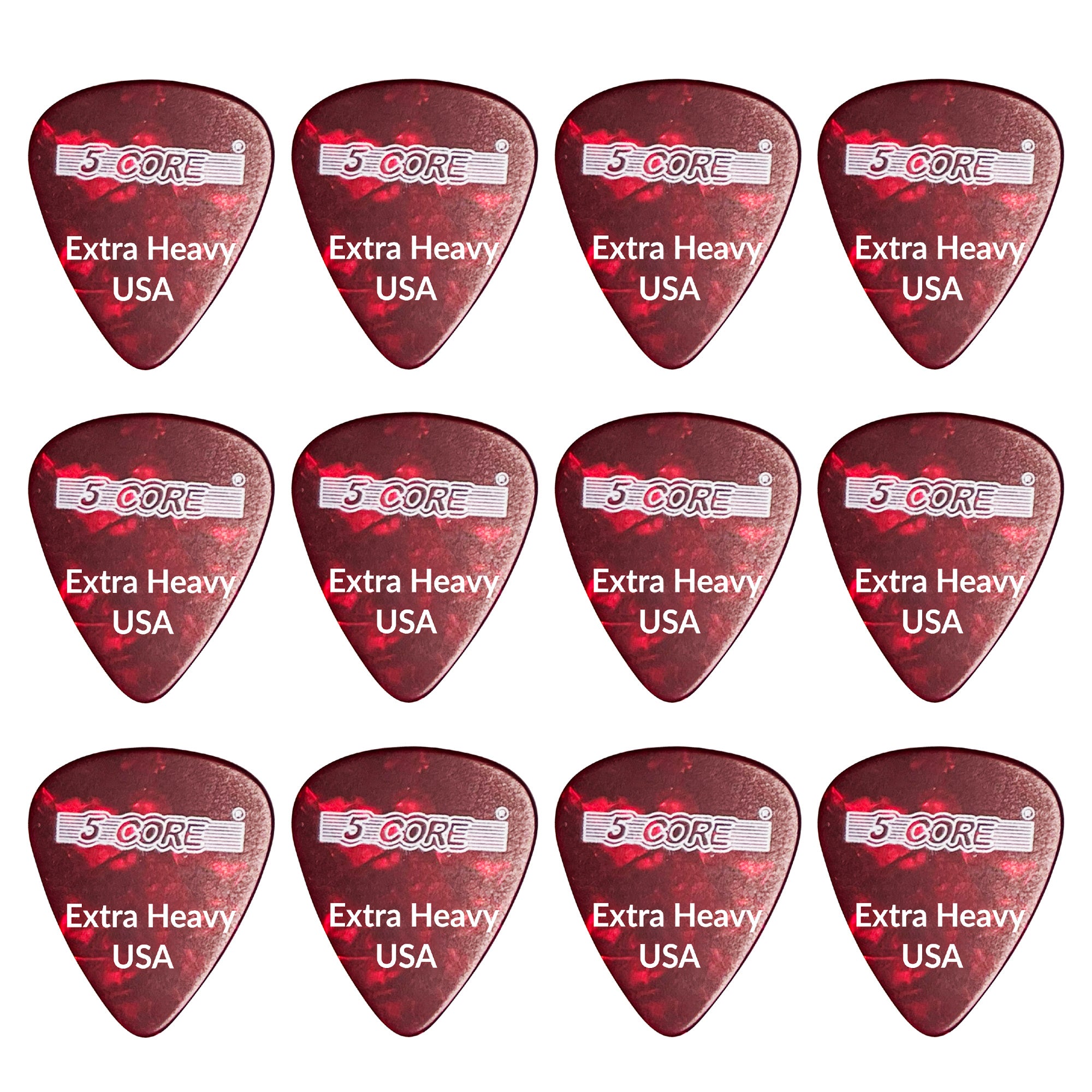 5 Core Guitar Picks | Red Color Pick for Guitar 12 Pieces | Extra Heavy Gauge Durable Premium Celluloid Guitar Picks 1.2mm- G PICK EXH R 12PK