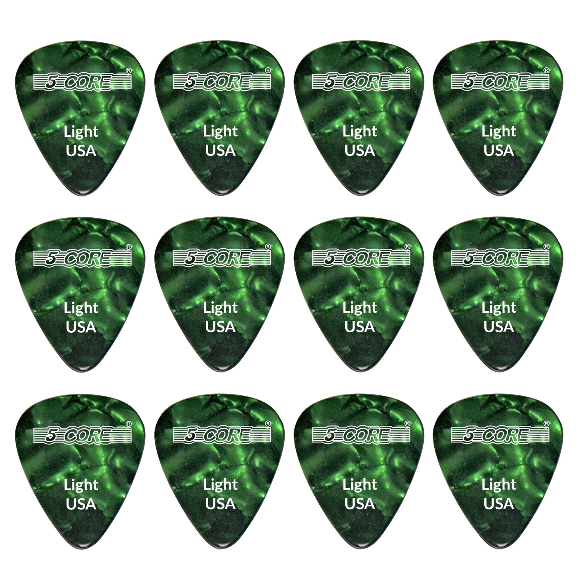 5 Core Guitar Picks | Green Color Pick for Guitar 12 Pieces | Light Gauge Durable Premium Celluloid Guitar Picks 0.46mm- G PICK L GR 12PK