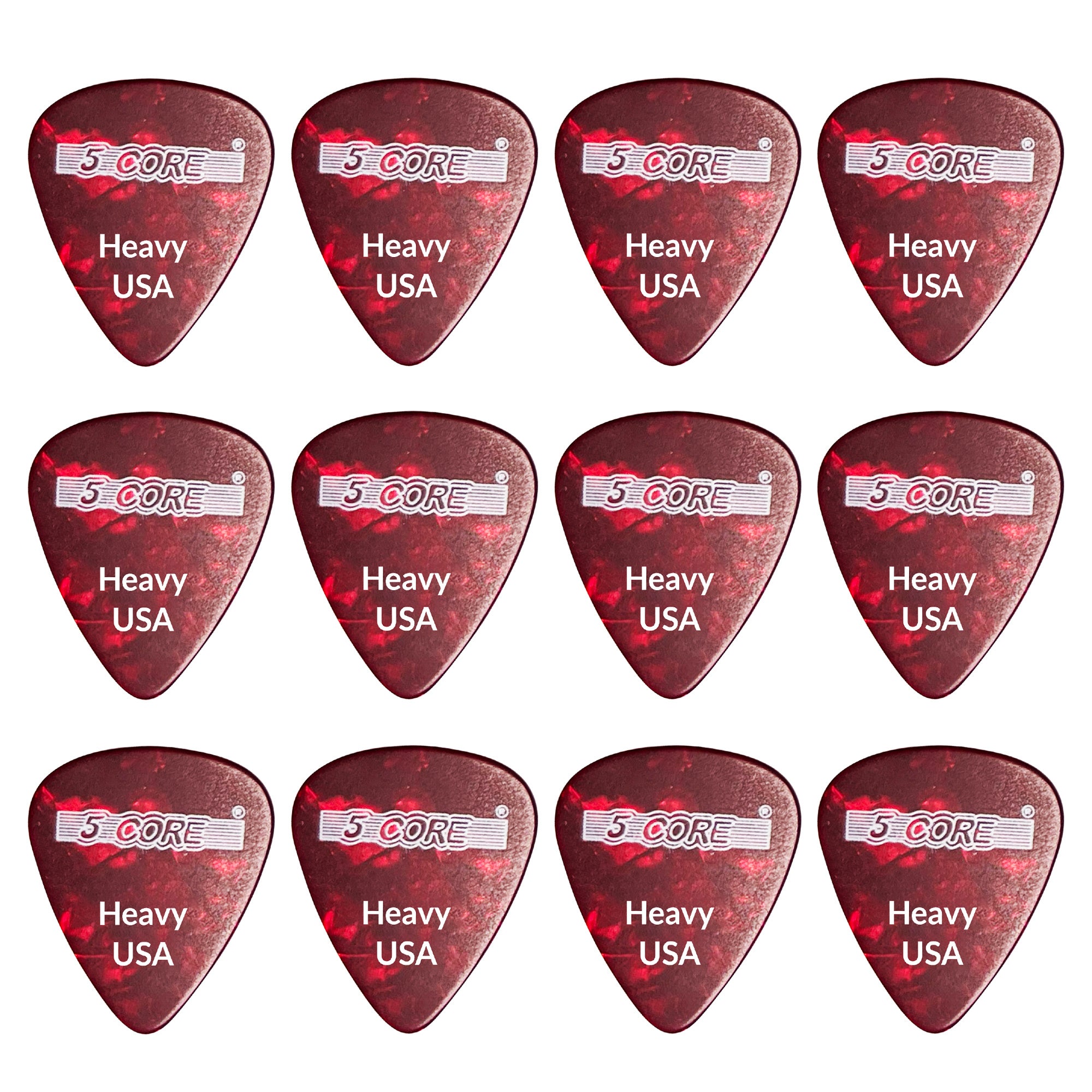 5 Core Guitar Picks | Red Color Pick for Guitar 12 Pieces | Heavy Gauge Durable Premium Celluloid Guitar Picks 0.96mm- G PICK H R 12PK