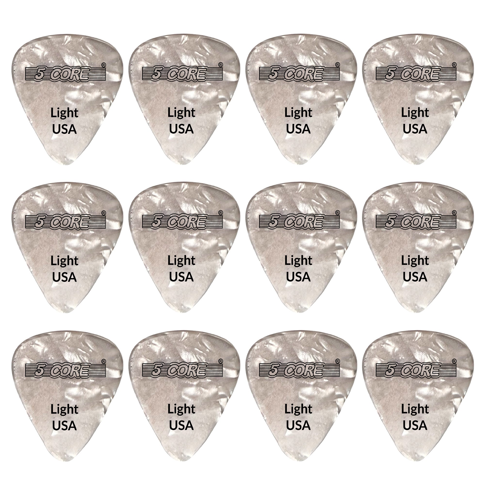 5 Core Guitar Picks | White Color Pick for Guitar 12 Pieces | Light Gauge Durable Premium Celluloid Guitar Picks 0.46mm- G PICK L WH 12PK