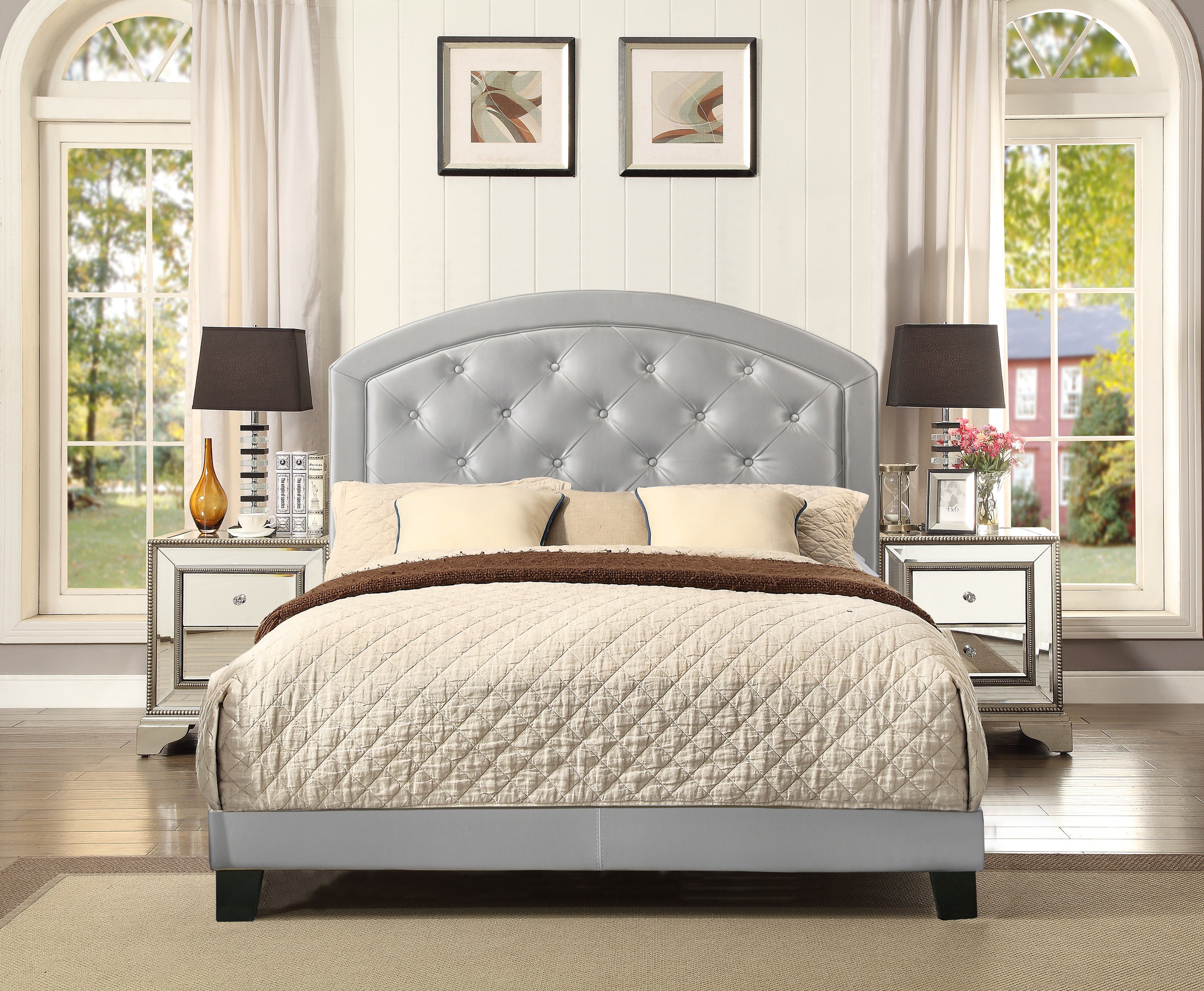 Full Upholstered Platform Bed with Adjustable Headboard 1pc Full Size Bed Silver Fabric