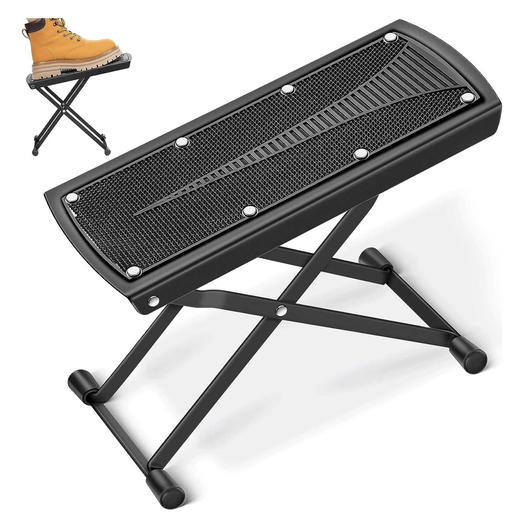 5 Core Guitar Footstool Stand Black| Adjustable Guitar Foot Rest| Solid Iron Guitar Foot Stand with 6-Level Height| Sturdy and Durable Guitar Leg Rest Step Pedal- GFS BLK