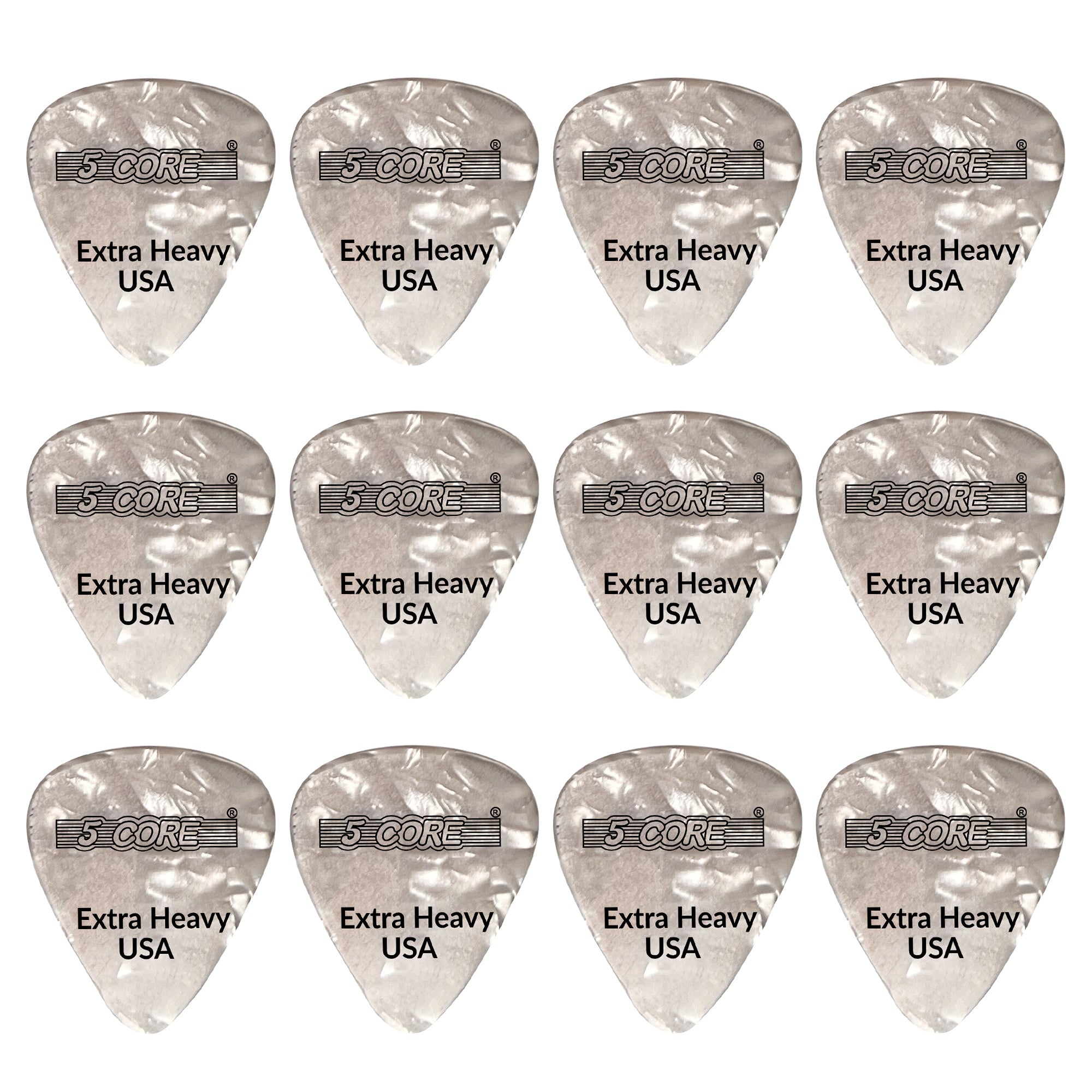 5 Core Guitar Picks | White Color Pick for Guitar 12 Pieces | Extra Heavy Gauge Durable Premium Celluloid Guitar Picks 1.2mm- G PICK EXH WH 12PK